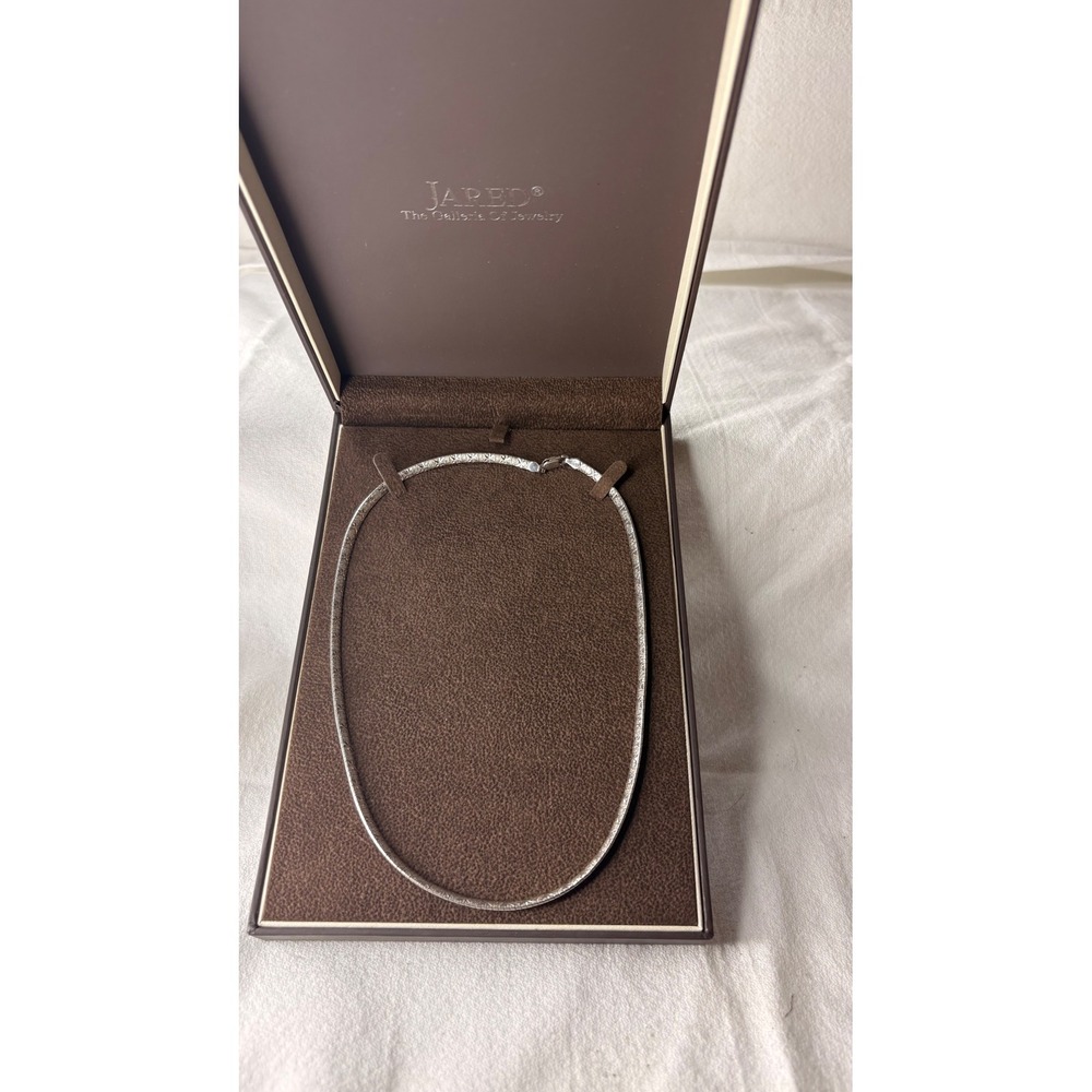 Jared Sterling Silver 925 Diamond Cut Textured Omega Chain Necklace with Box